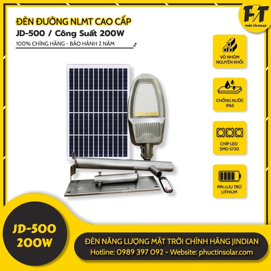Đèn đường năng lượng mặt trời 200w JD-500